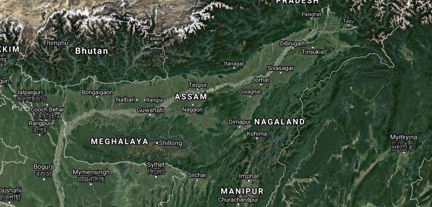Map of Assam satellite view