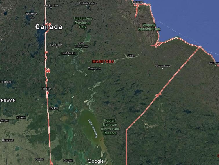 Map of Manitoba satellite view