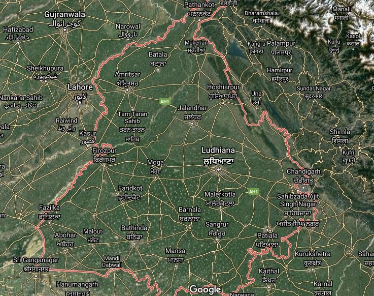 Map of Punjab Satellite View