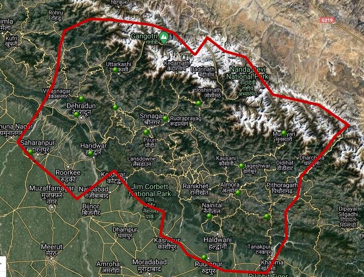 Map of Uttarakhand satellite view